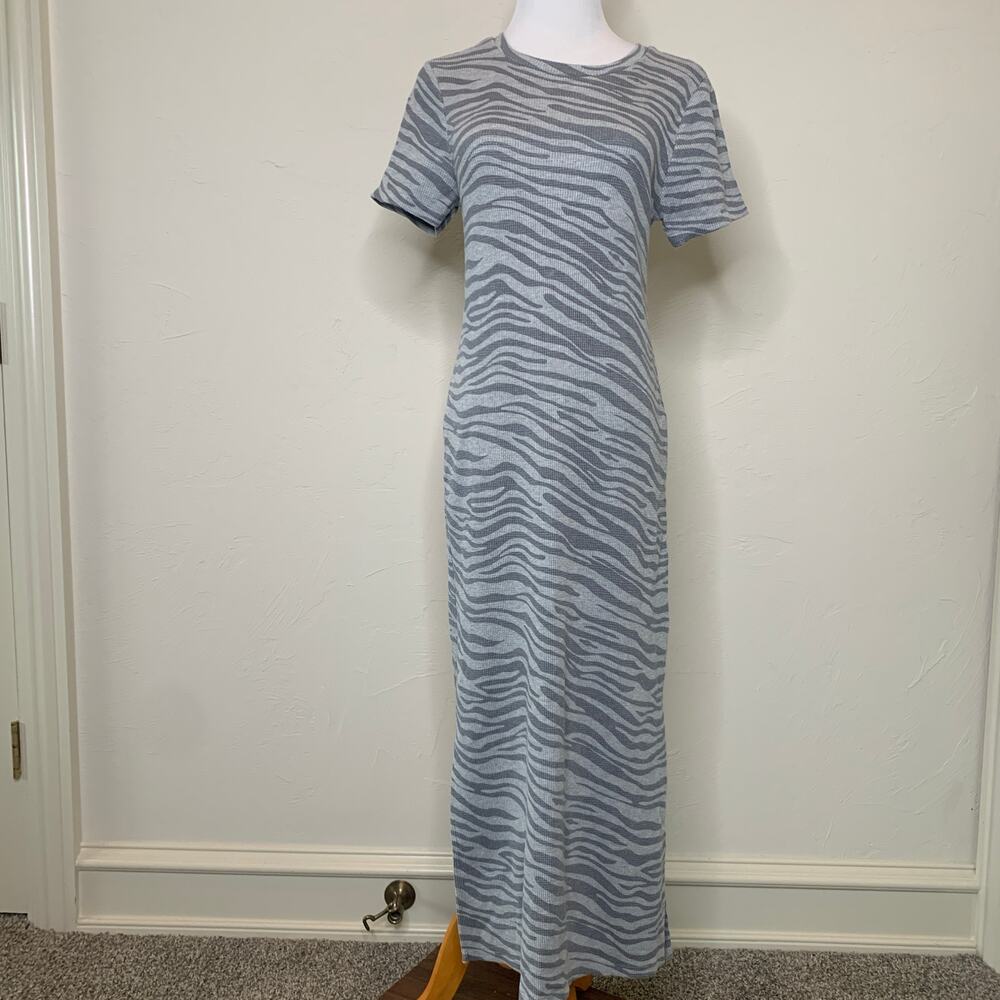 Anthropologie Daily Practice Gray Zebra Thermal Midi Dress Sz Small